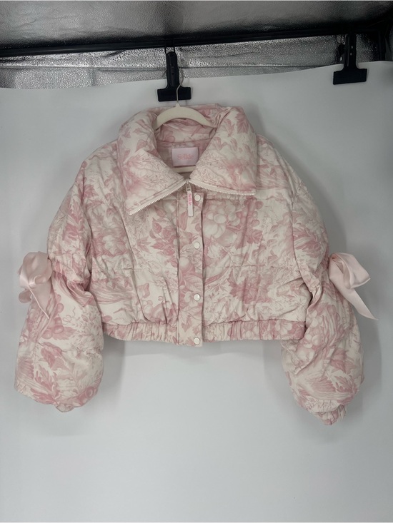 Selkie Jackets & Blazers - Selkie Pink White Floral Cropped Bow Sleeve Coquette Girly Puffer Jacket Large